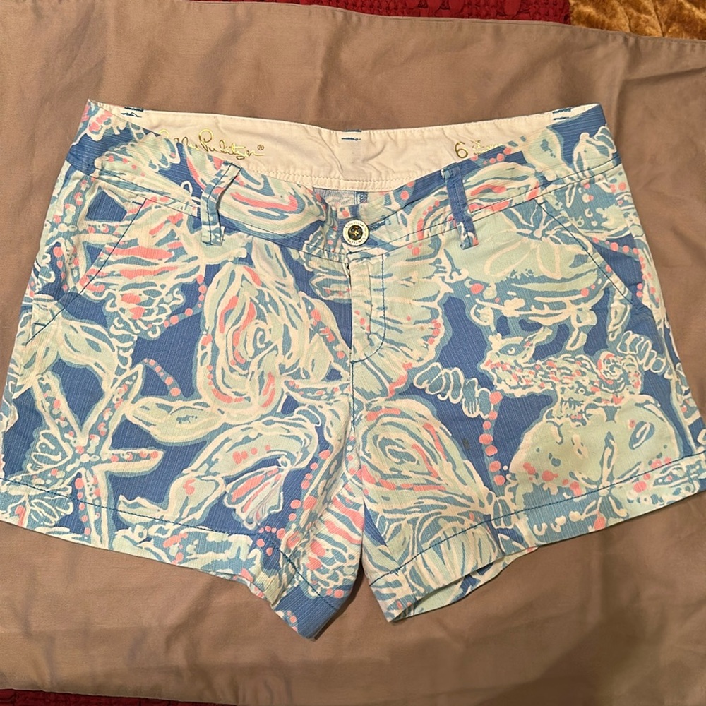 Lilly Pulitzer Callahan Short Womens Sz 6 Into The Deep Blue Pink 5 in Inseam M